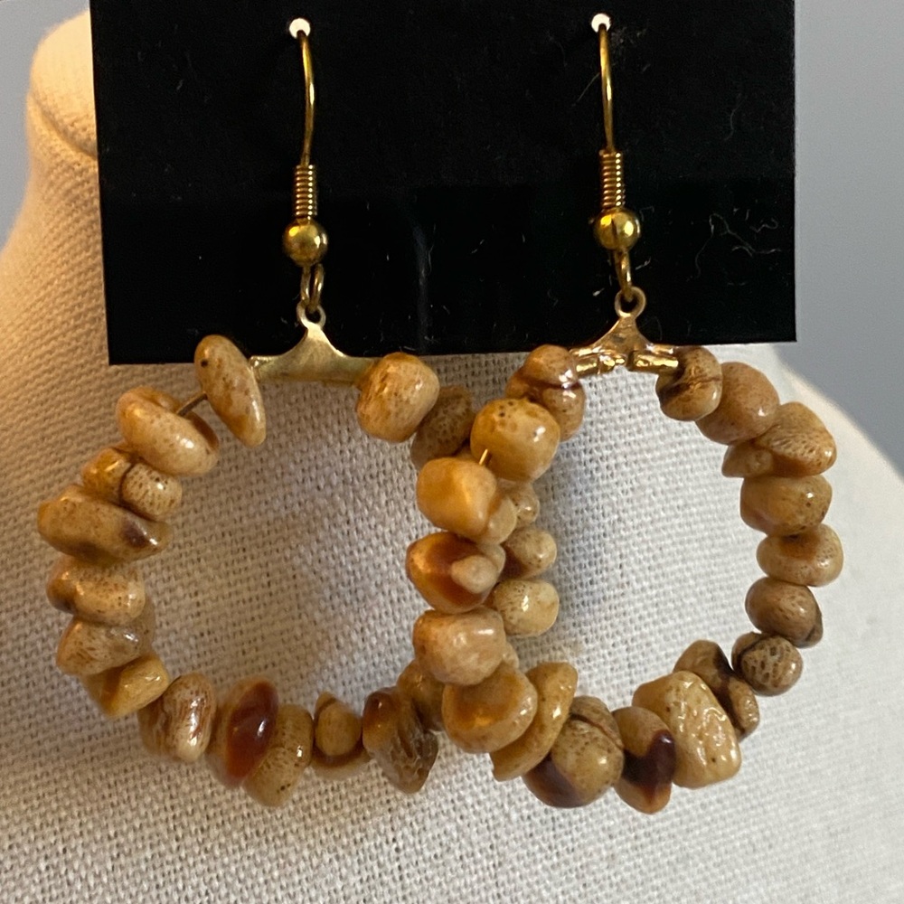 Natural Coral Fossil Jasper Hoop Earrings